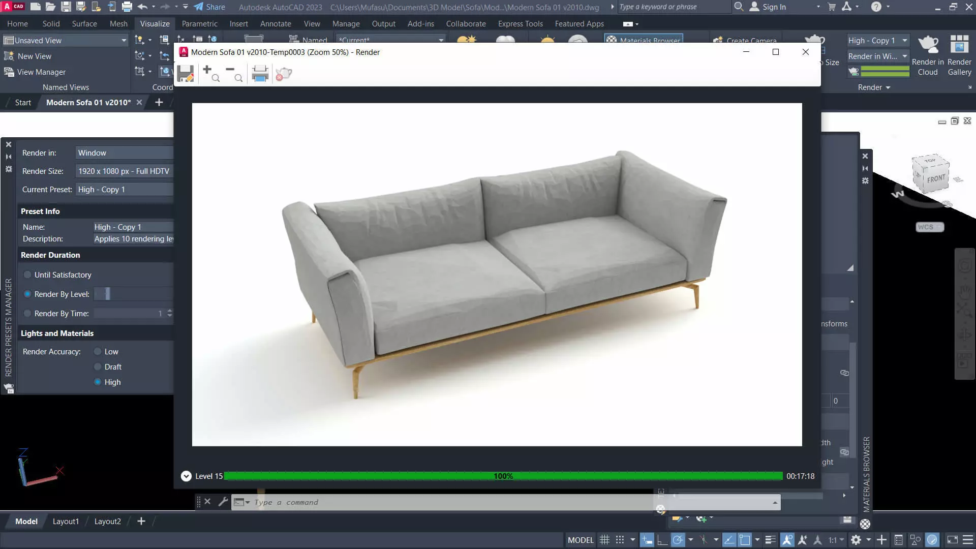 AutoCAD Low Poly 3d Modern Sofa 01 3D model