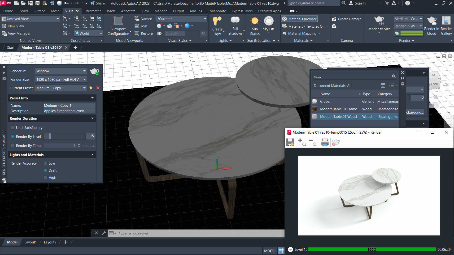 Autocad Low Poly 3D Modern Table 01 3D model_1