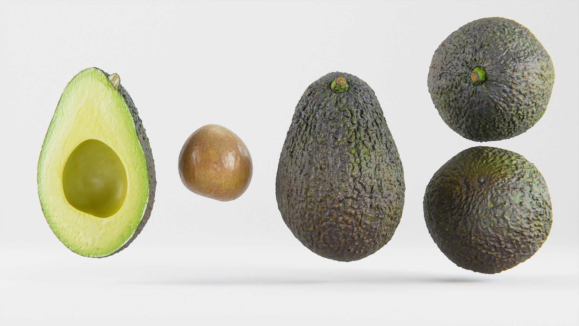 Avocado set 01 Low-poly 3D model_2