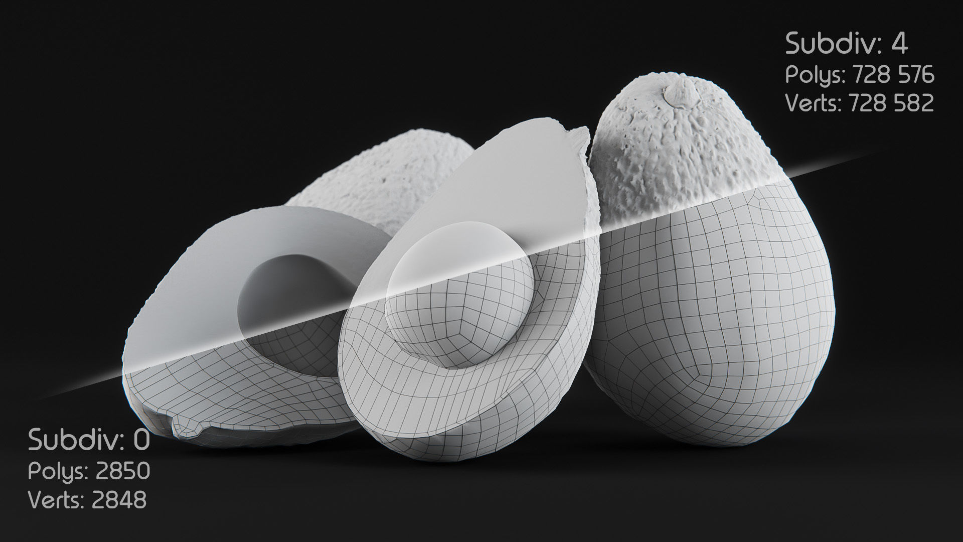 Avocado set 01 Low-poly 3D model_1