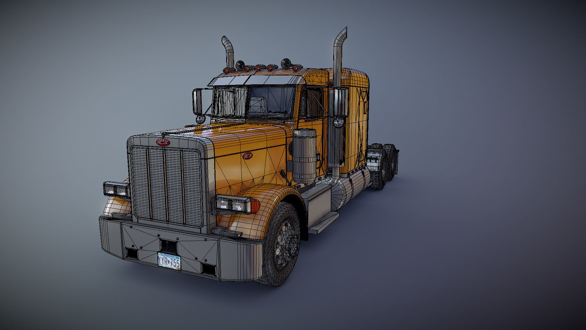 Peterbilt 379 custom cab truck Low-poly 3D model_31