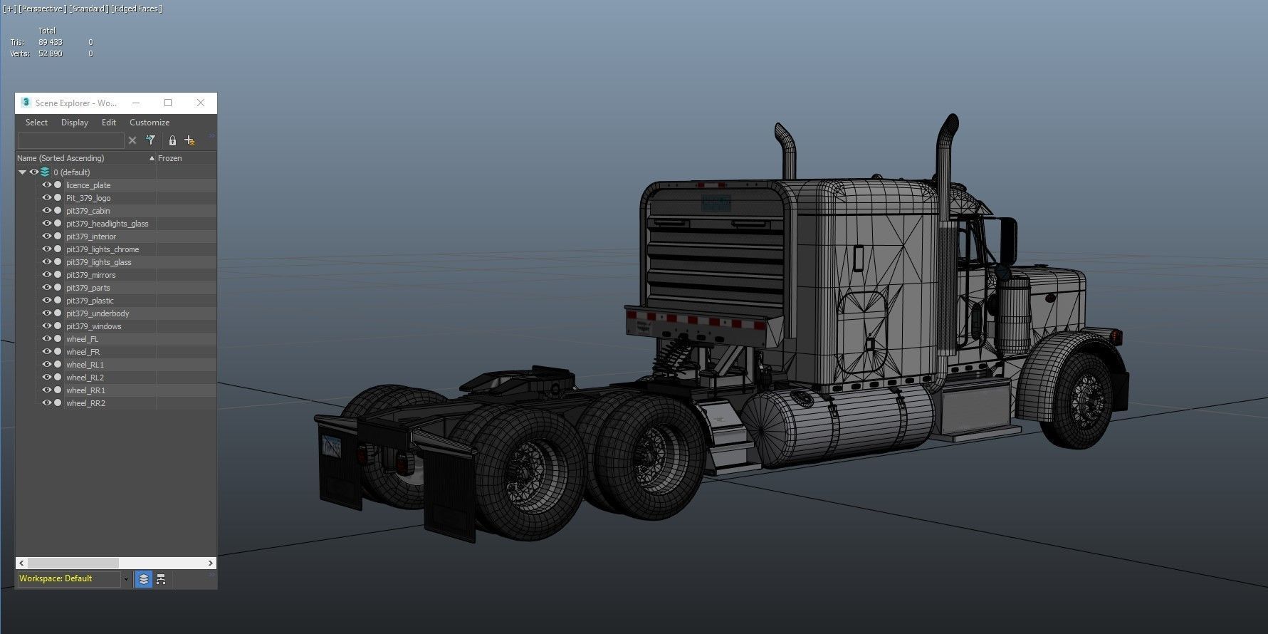 Peterbilt 379 custom cab truck Low-poly 3D model_39