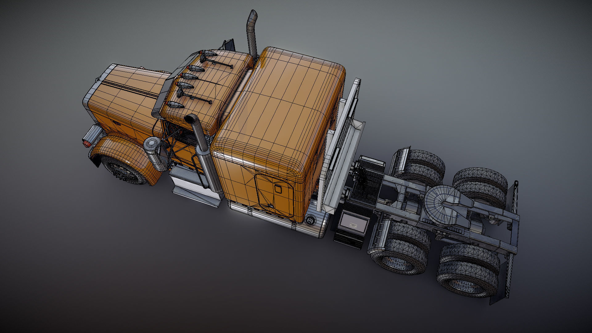 Peterbilt 379 custom cab truck Low-poly 3D model_30