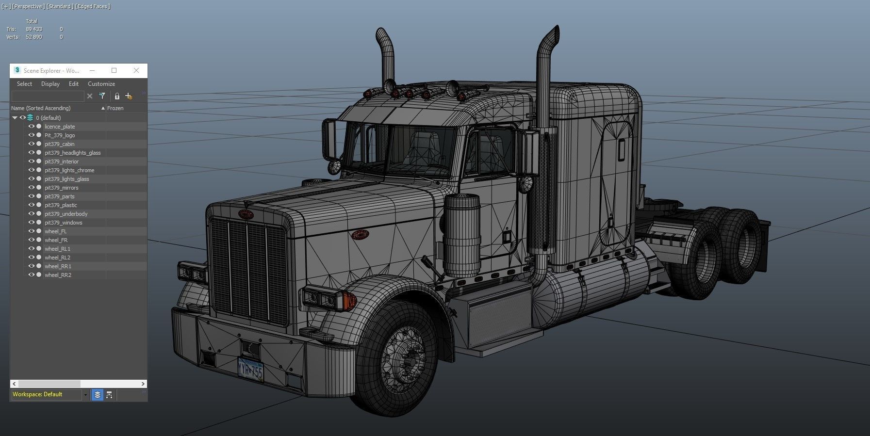 Peterbilt 379 custom cab truck Low-poly 3D model_38
