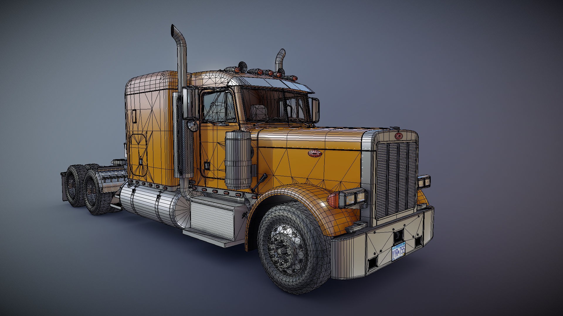 Peterbilt 379 custom cab truck Low-poly 3D model_29