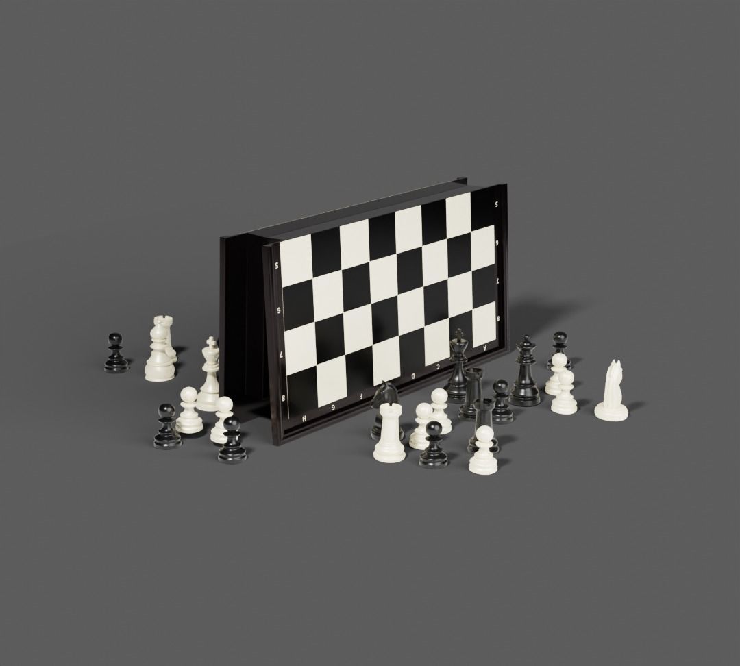 Rigged Chess Board with Complete Chess Pieces 3D model_12