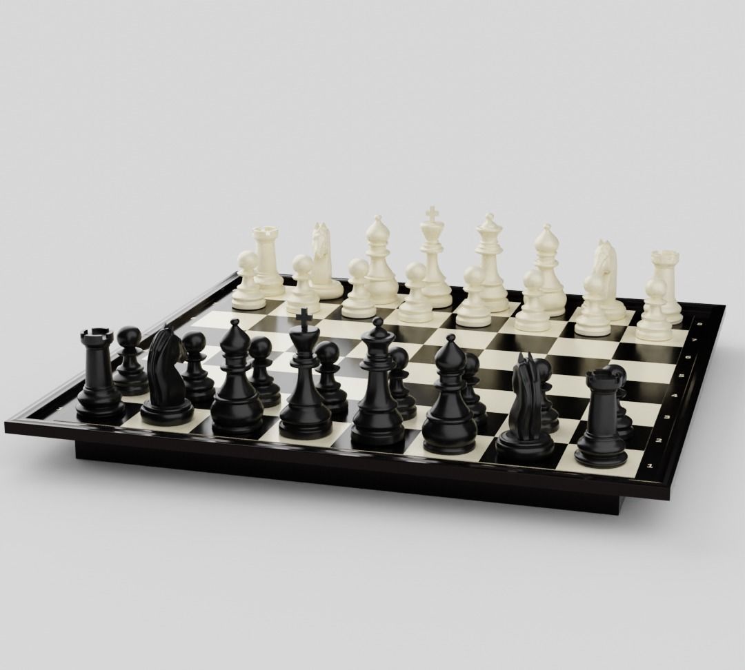 Rigged Chess Board with Complete Chess Pieces 3D model_6