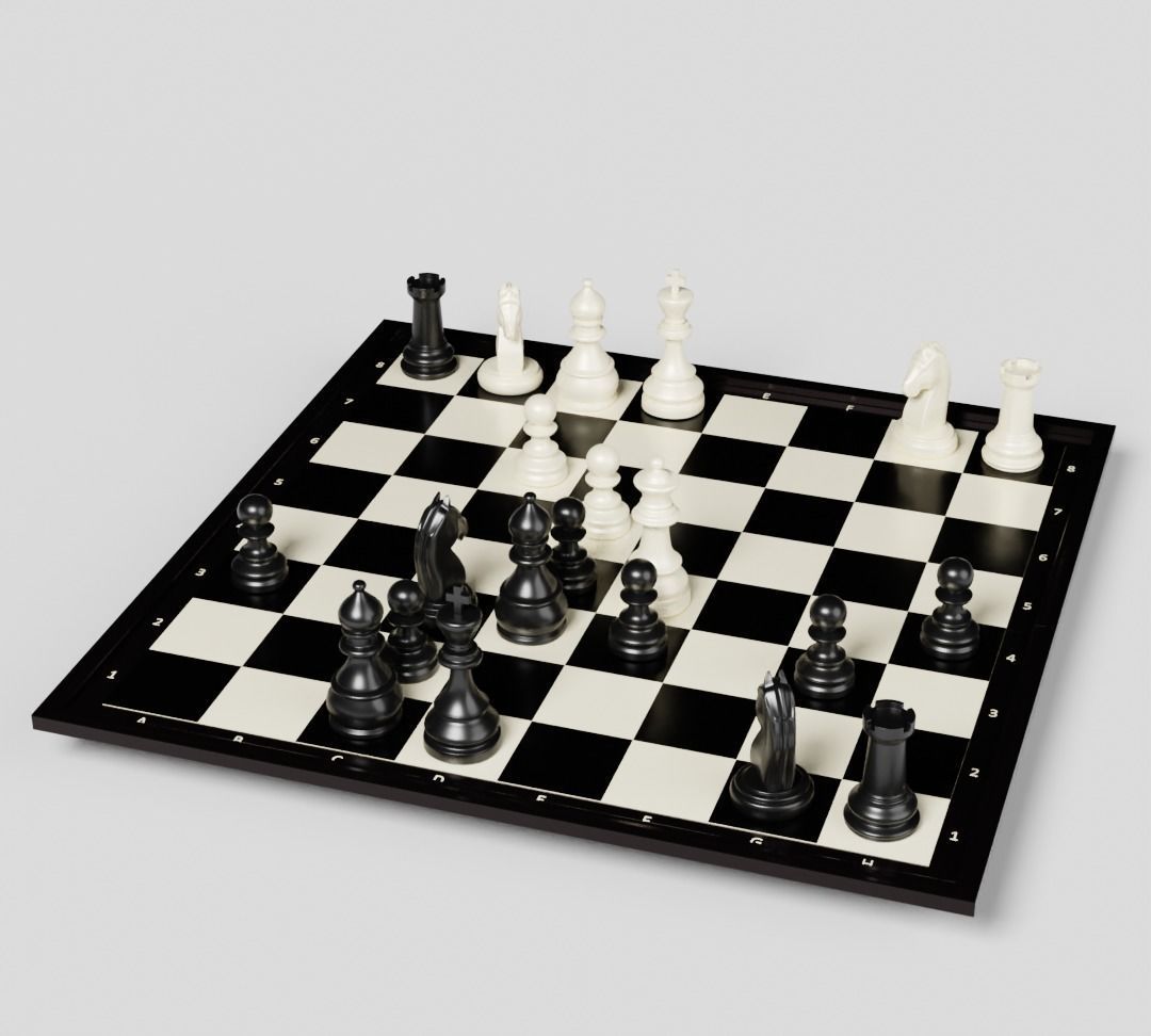 Rigged Chess Board with Complete Chess Pieces 3D model_16