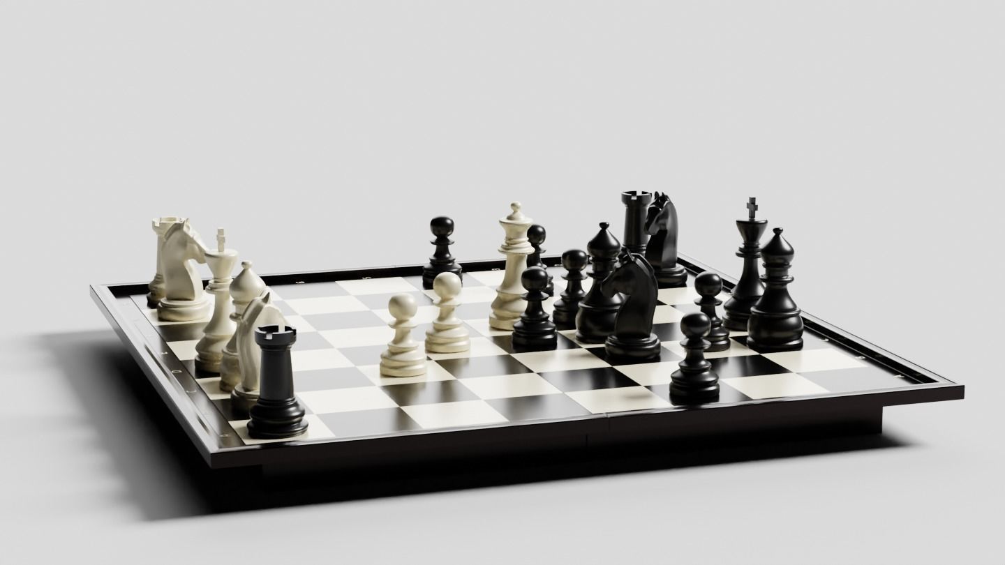 Rigged Chess Board with Complete Chess Pieces 3D model_19
