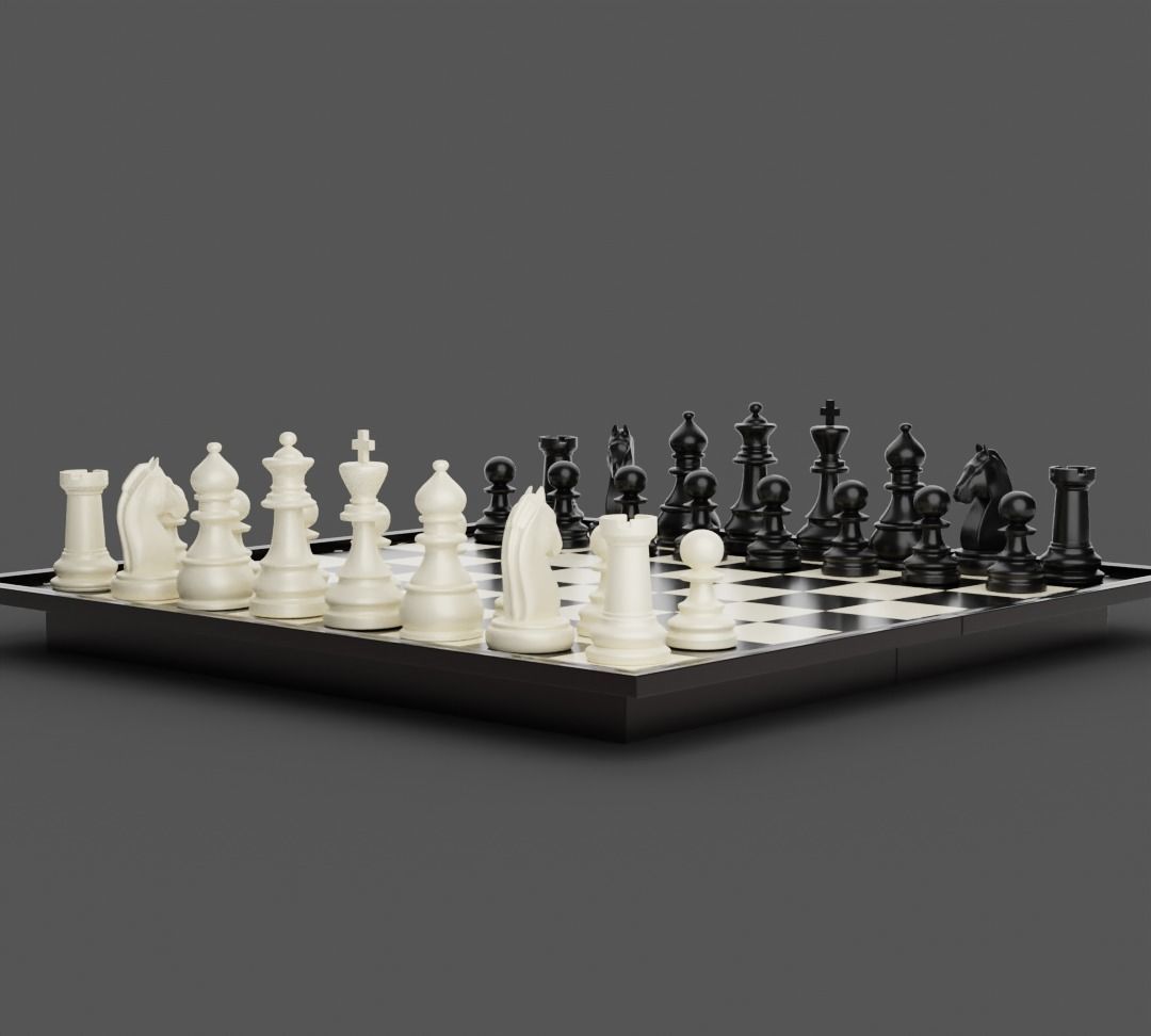 Rigged Chess Board with Complete Chess Pieces 3D model_9