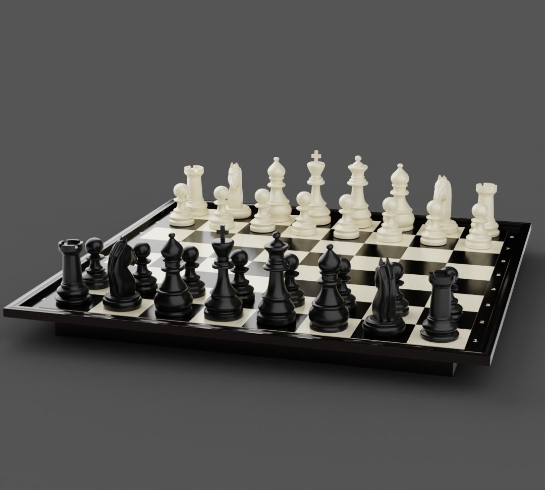Rigged Chess Board with Complete Chess Pieces 3D model_7
