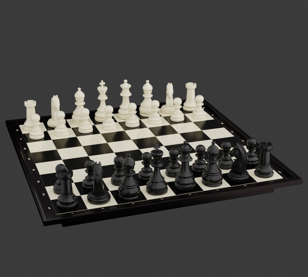 Rigged Chess Board with Complete Chess Pieces 3D model_24