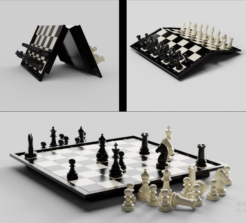Rigged Chess Board with Complete Chess Pieces 3D model_3