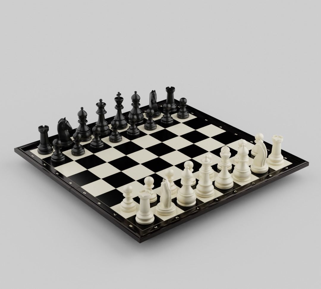 Rigged Chess Board with Complete Chess Pieces 3D model_5
