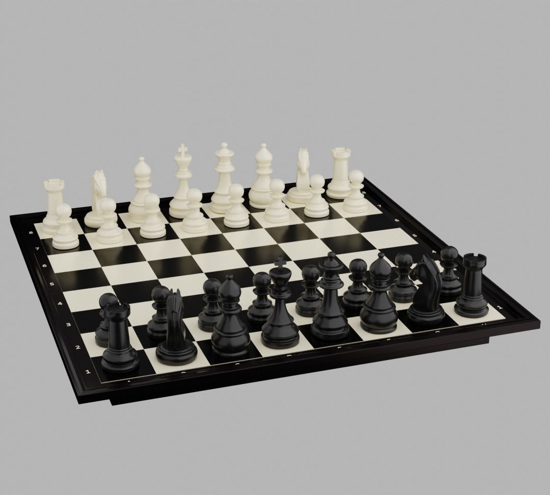 Rigged Chess Board with Complete Chess Pieces 3D model_21