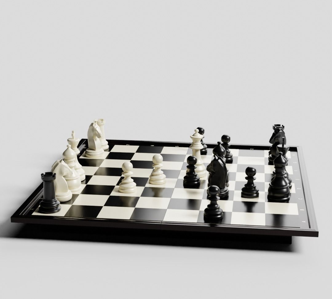 Rigged Chess Board with Complete Chess Pieces 3D model_2