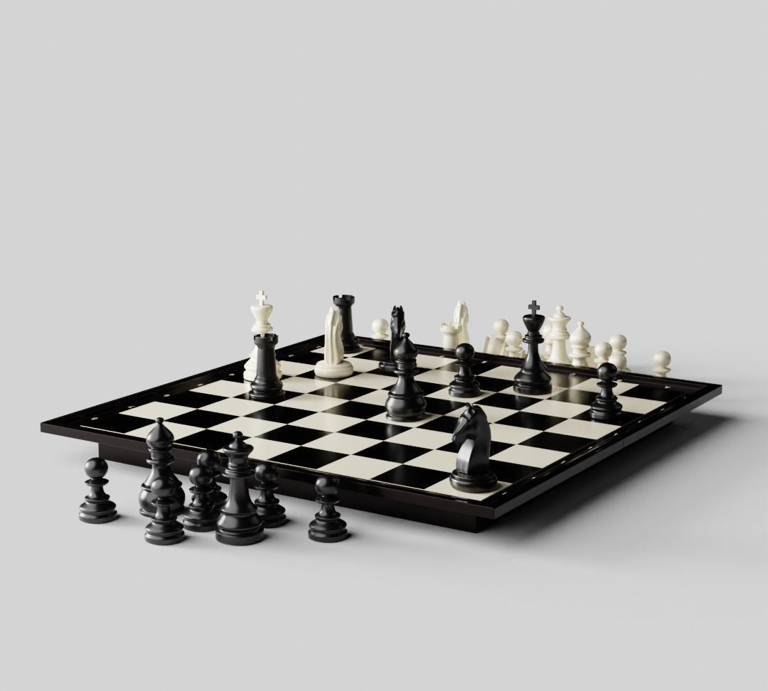 Rigged Chess Board with Complete Chess Pieces 3D model_11