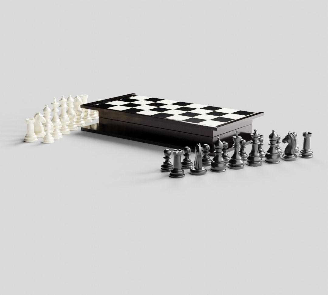 Rigged Chess Board with Complete Chess Pieces 3D model_14