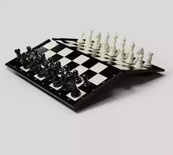 Rigged Chess Board with Complete Chess Pieces 3D model
