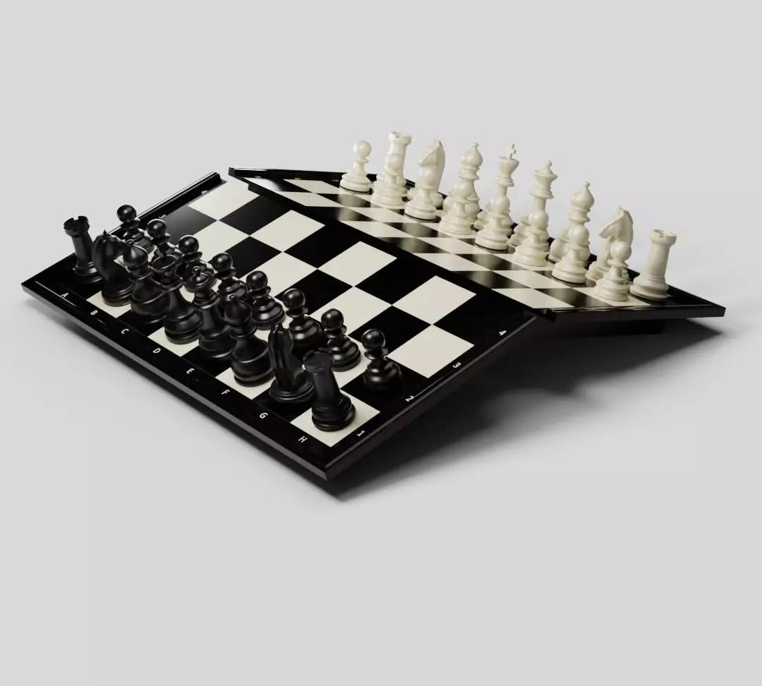 Rigged Chess Board with Complete Chess Pieces 3D model_0
