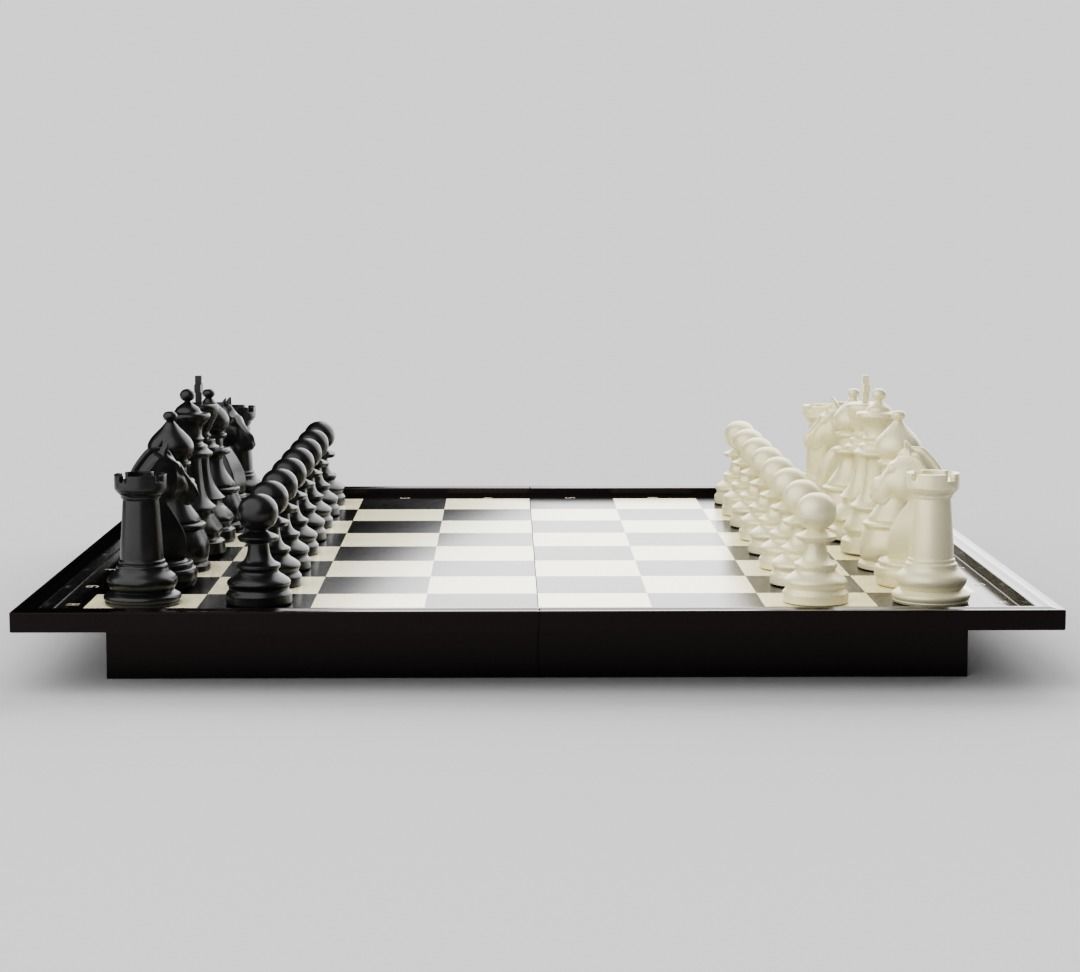 Rigged Chess Board with Complete Chess Pieces 3D model_4