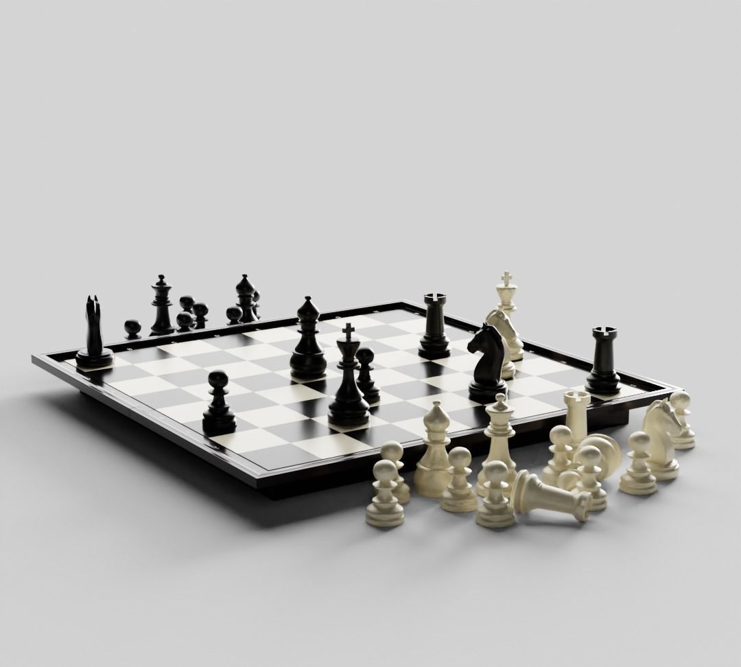 Rigged Chess Board with Complete Chess Pieces 3D model_17