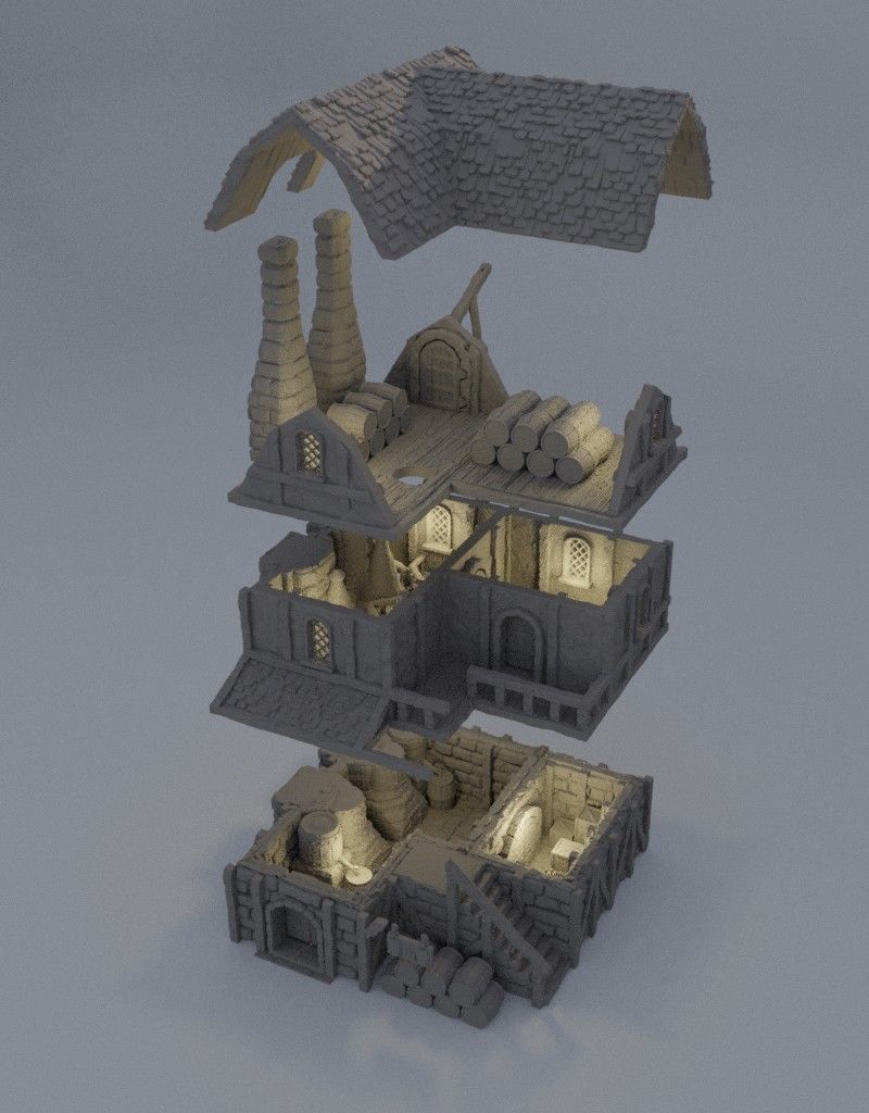 Medieval Distillery Tabletop Terrain 28 mm 3D print model_4