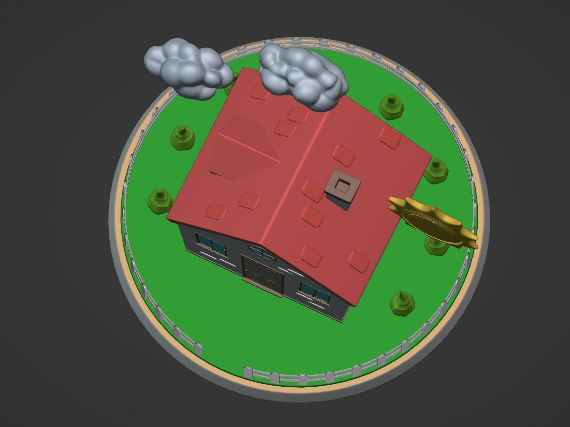 Cartoon House - Sun - Clouds - Tree - Garden Low-poly 3D model_13