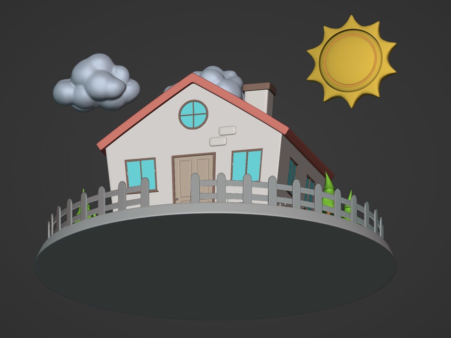 Cartoon House - Sun - Clouds - Tree - Garden Low-poly 3D model_15