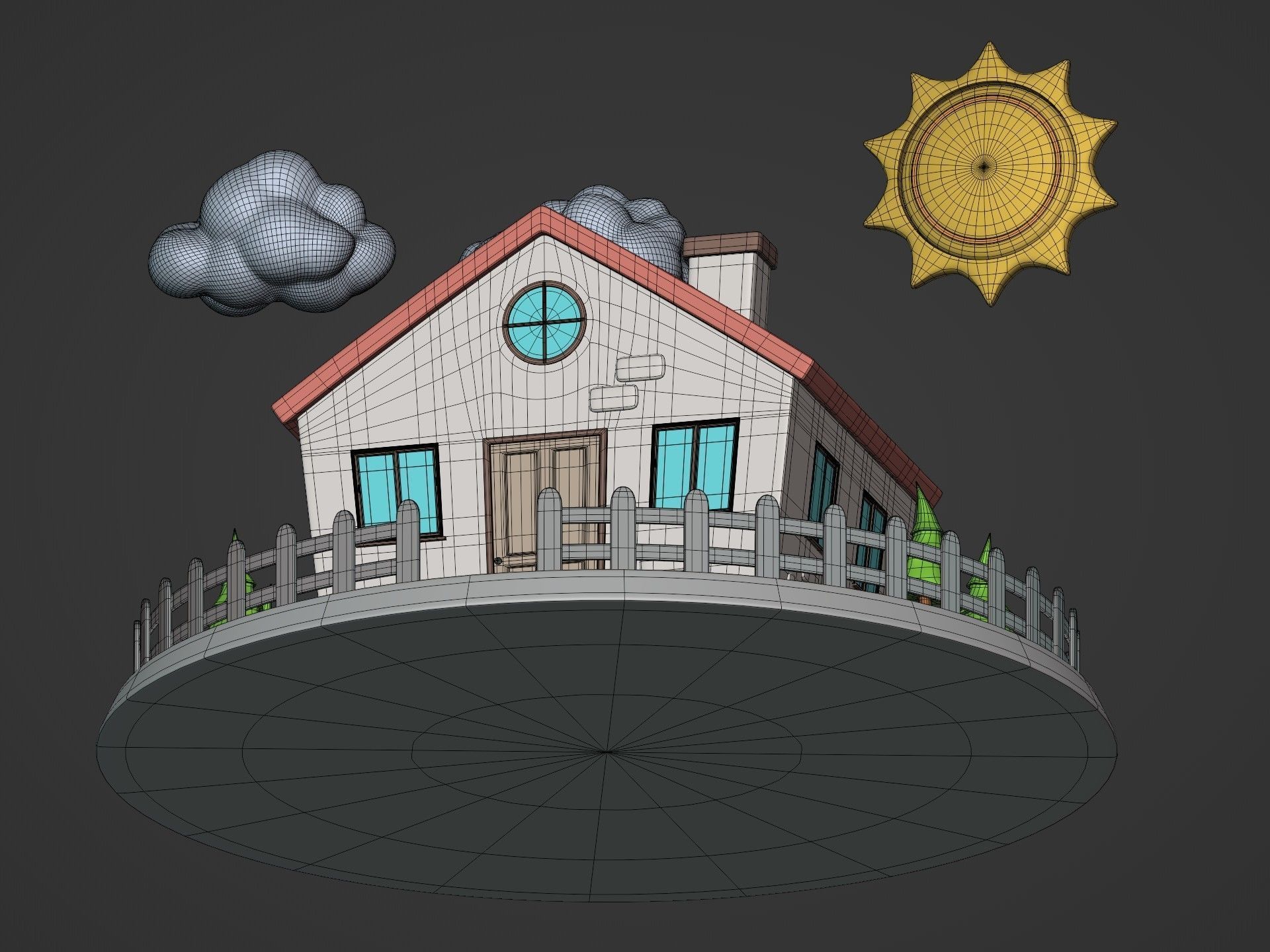 Cartoon House - Sun - Clouds - Tree - Garden Low-poly 3D model_16