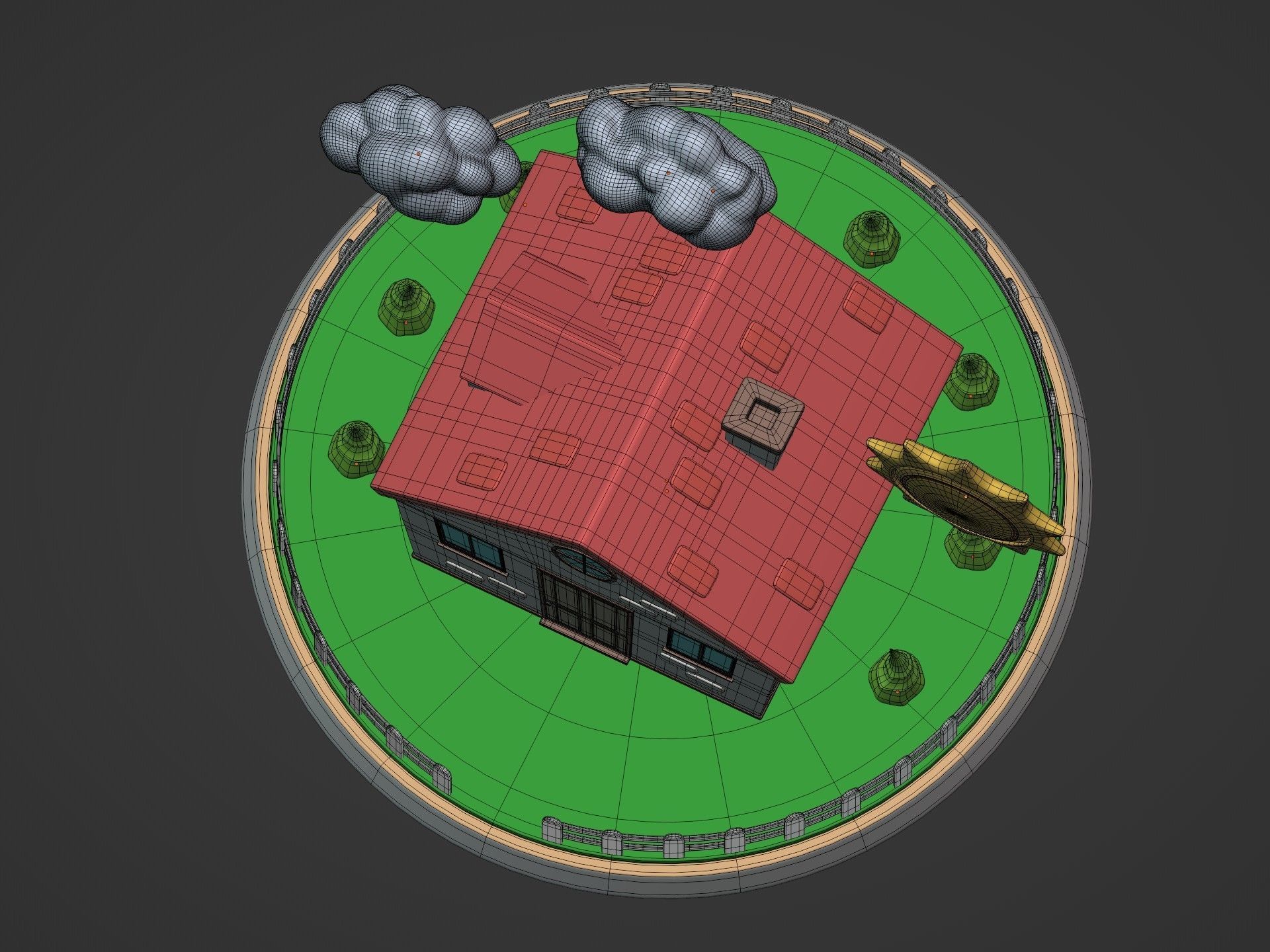 Cartoon House - Sun - Clouds - Tree - Garden Low-poly 3D model_14