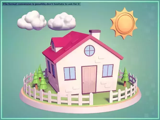 Cartoon House - Sun - Clouds - Tree - Garden