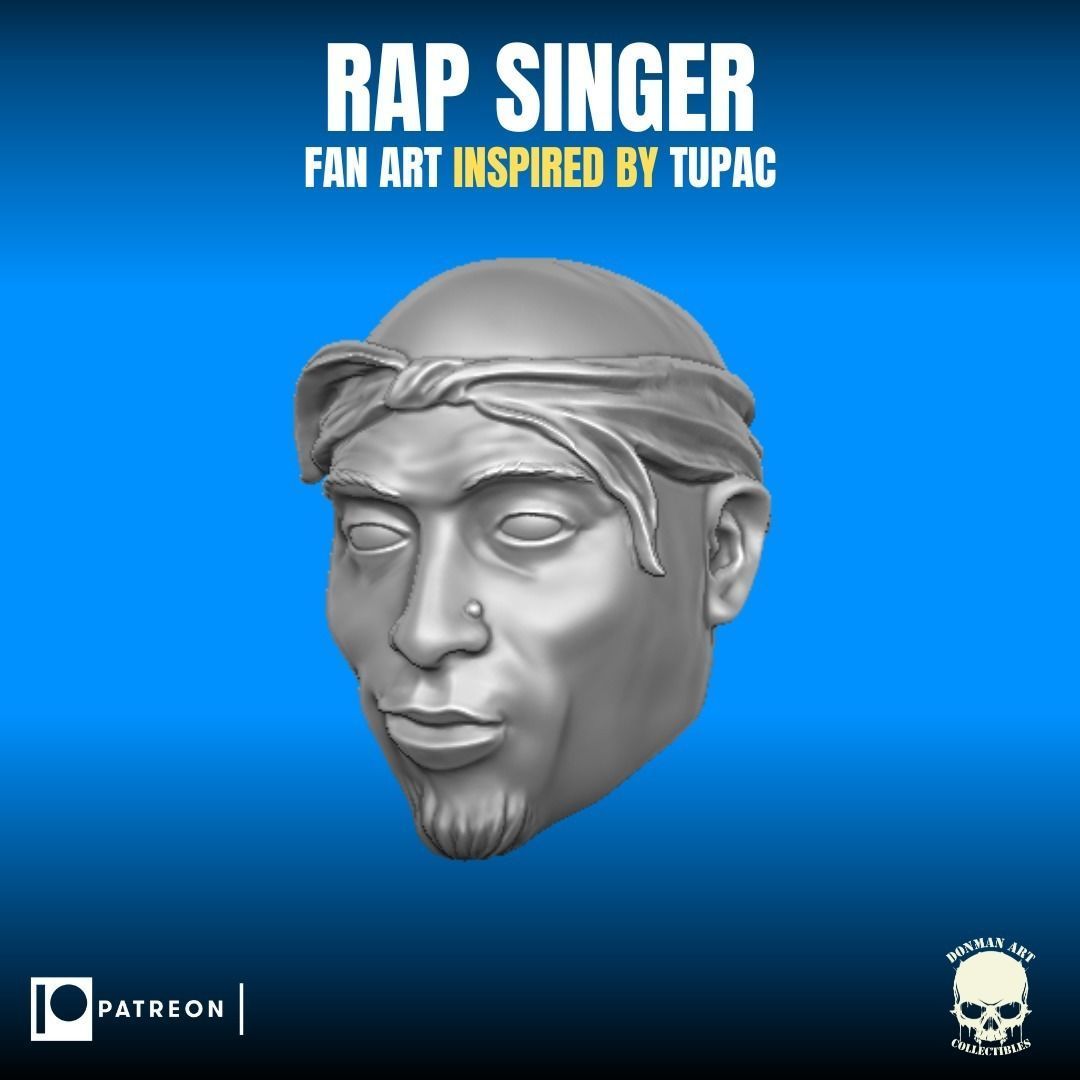 Rap Singer fan art inspired by Tupac for action figures 3D print model_7