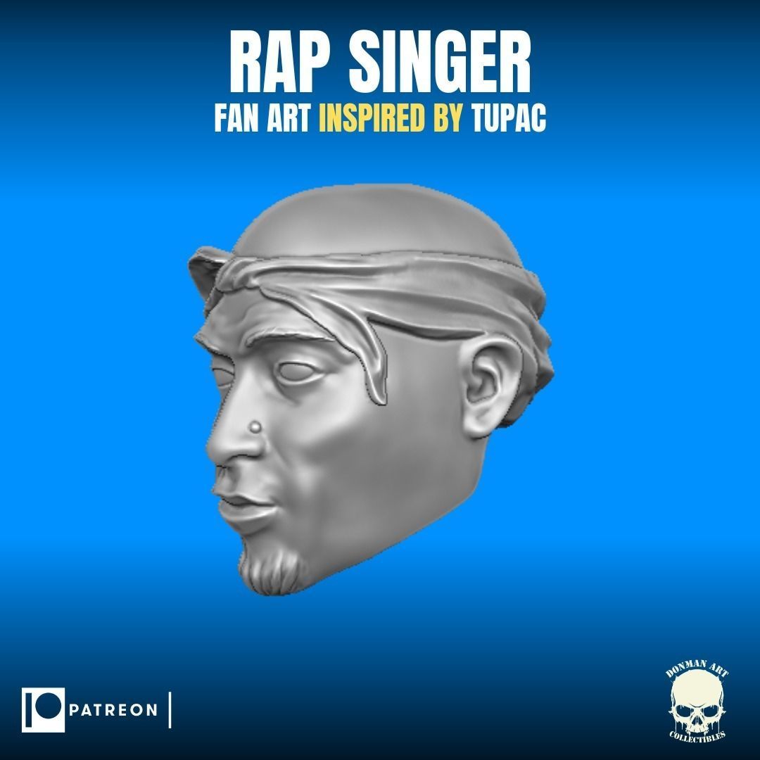 Rap Singer fan art inspired by Tupac for action figures 3D print model_8