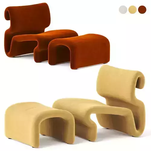 Art Deco Velvety Wave Lounge Chair 3D model