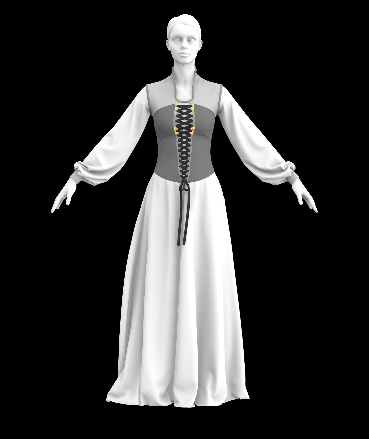 Medieval Gown 04  3D model_4