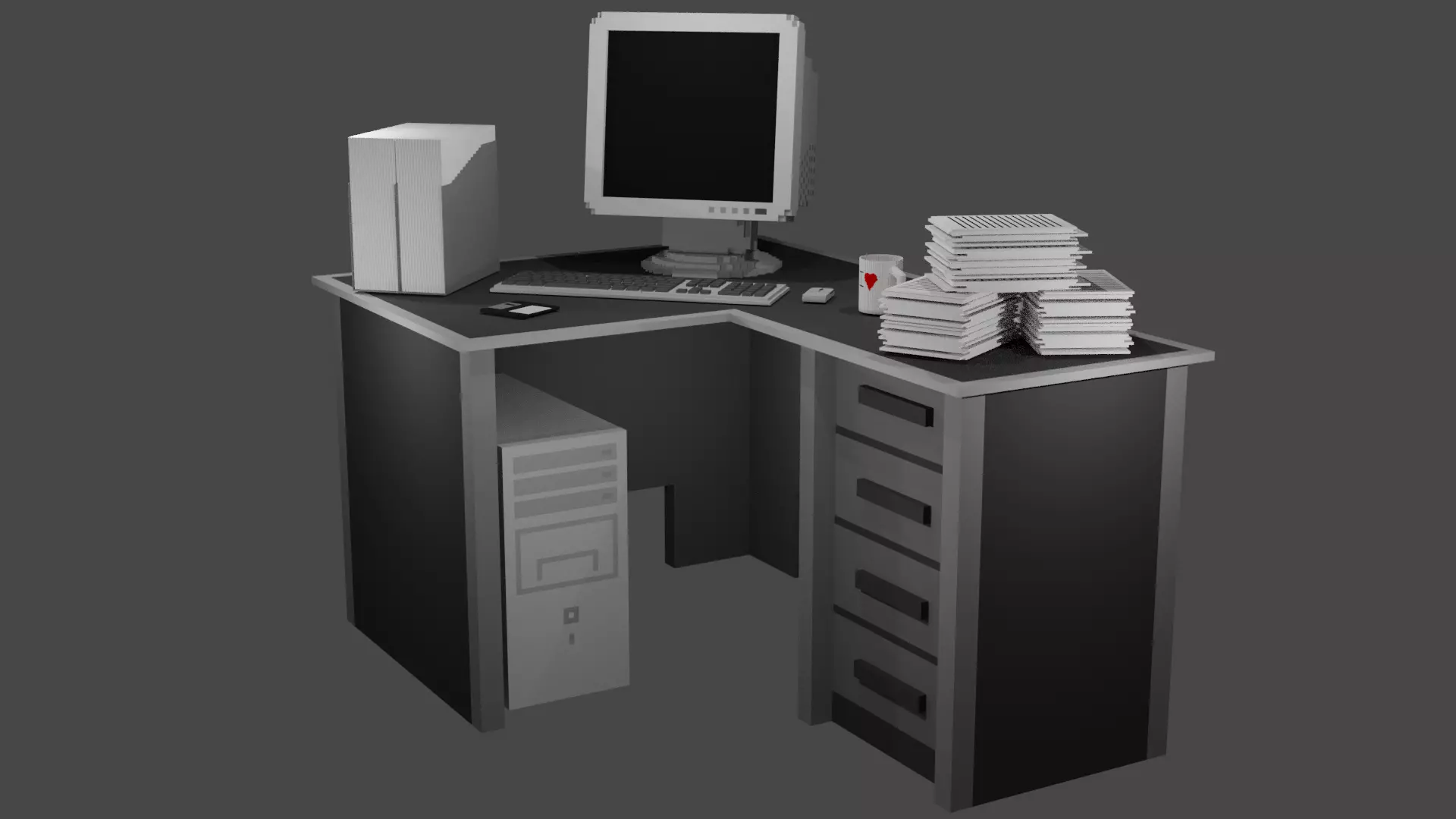 Voxel Office Desktop Computer MagicaVoxel Pack Low-poly 3D model_0