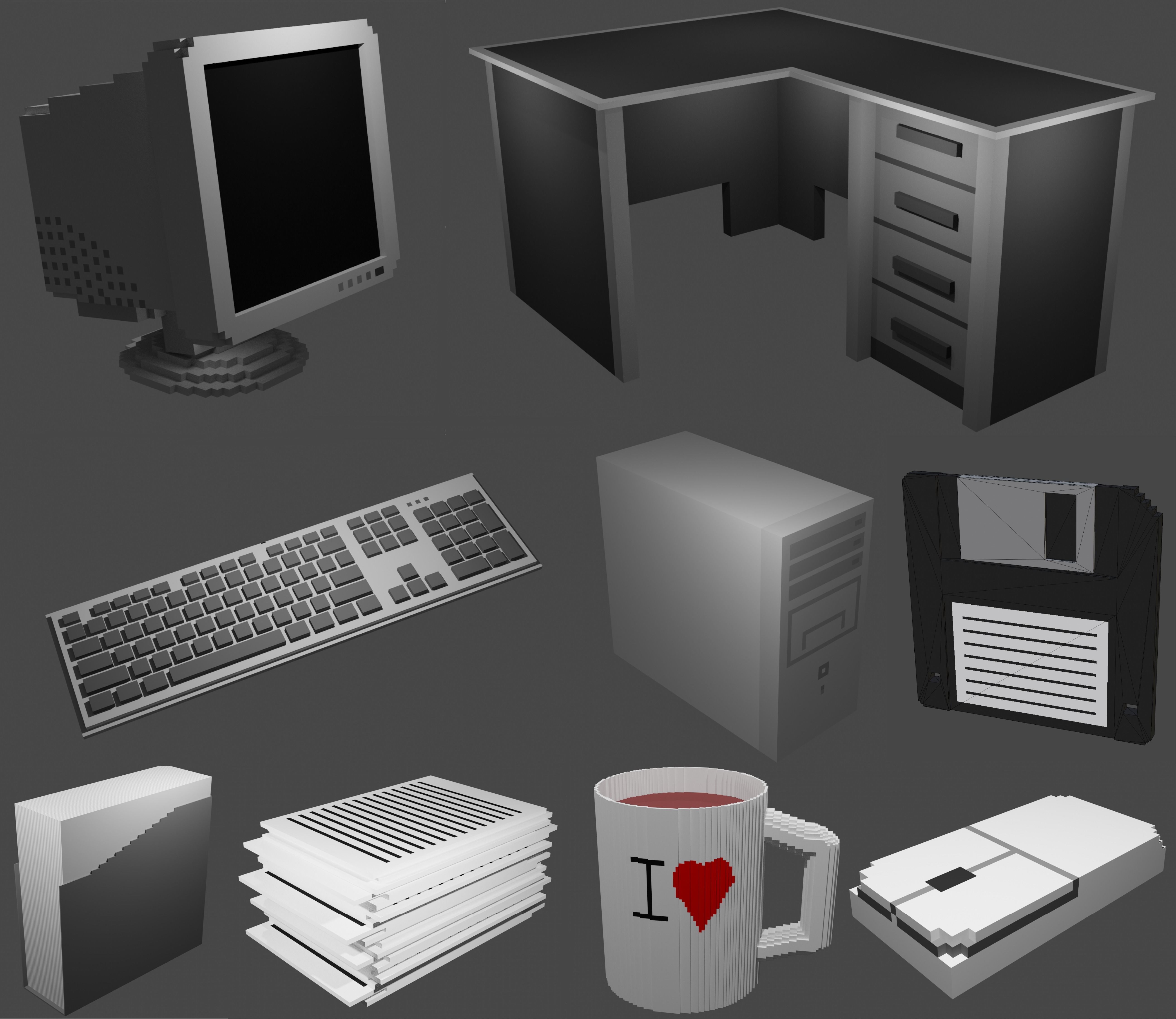 Voxel Office Desktop Computer MagicaVoxel Pack Low-poly 3D model_3