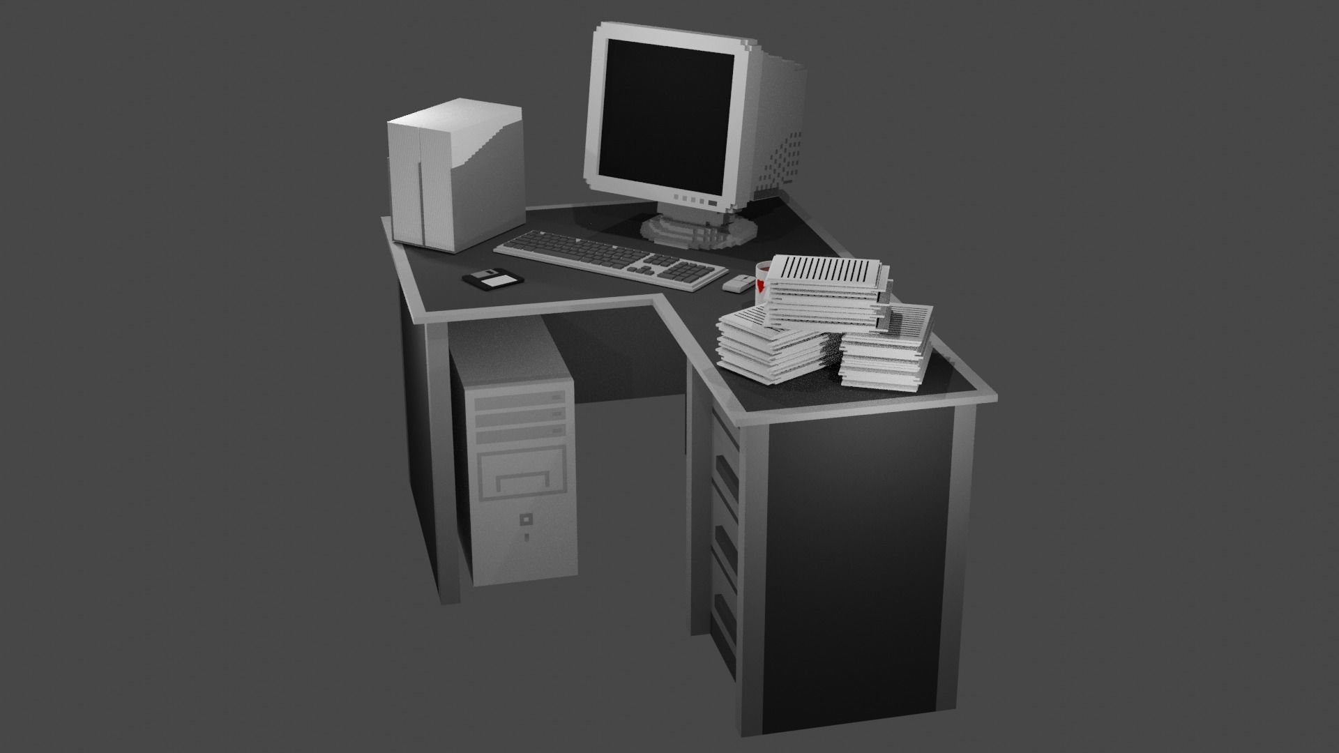 Voxel Office Desktop Computer MagicaVoxel Pack Low-poly 3D model_2