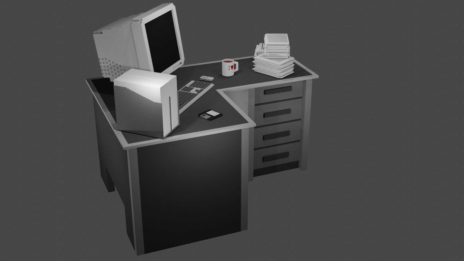 Voxel Office Desktop Computer MagicaVoxel Pack Low-poly 3D model_1
