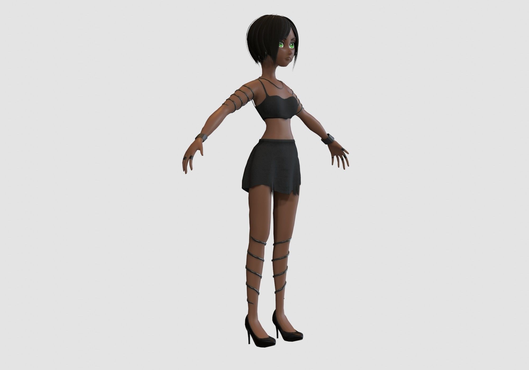 black cartoon girl 3D model_1