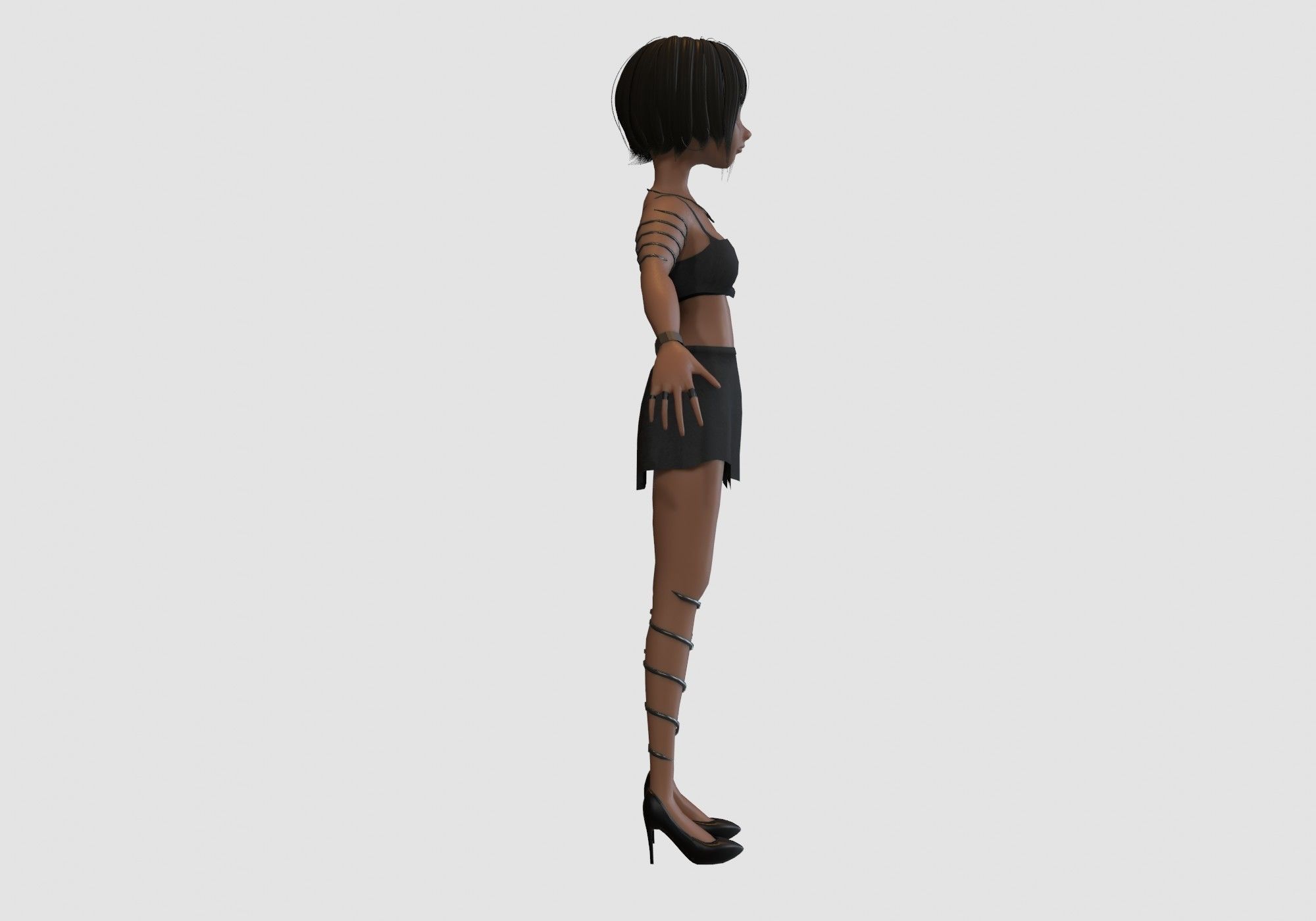 black cartoon girl 3D model_2