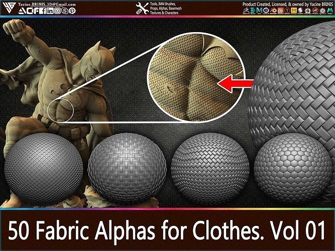 50 Fabric Alphas for Clothes Vol 01 Low-poly 3D model