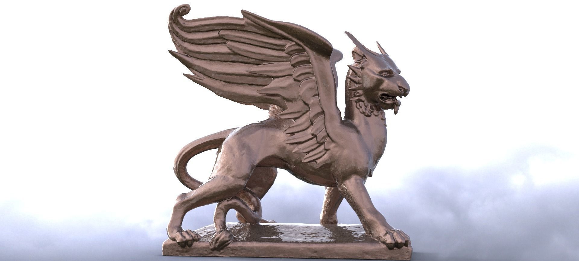 Flying Lion Baroque Statue 3D model_1