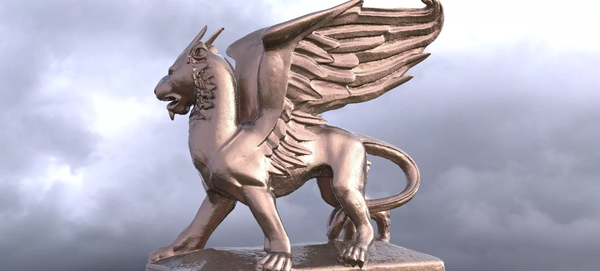 Flying Lion Baroque Statue 3D model_0