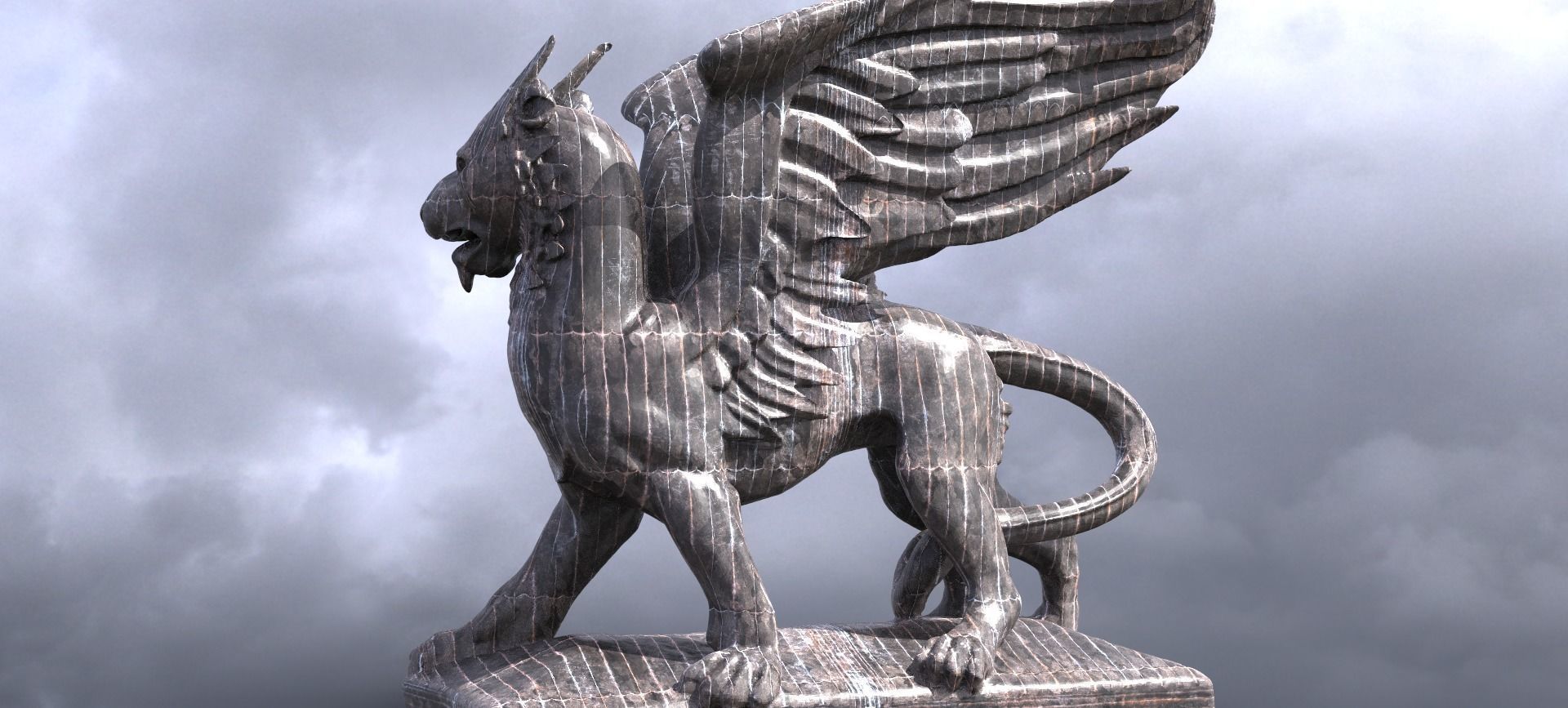 Flying Lion Baroque Statue 2 3D model_1