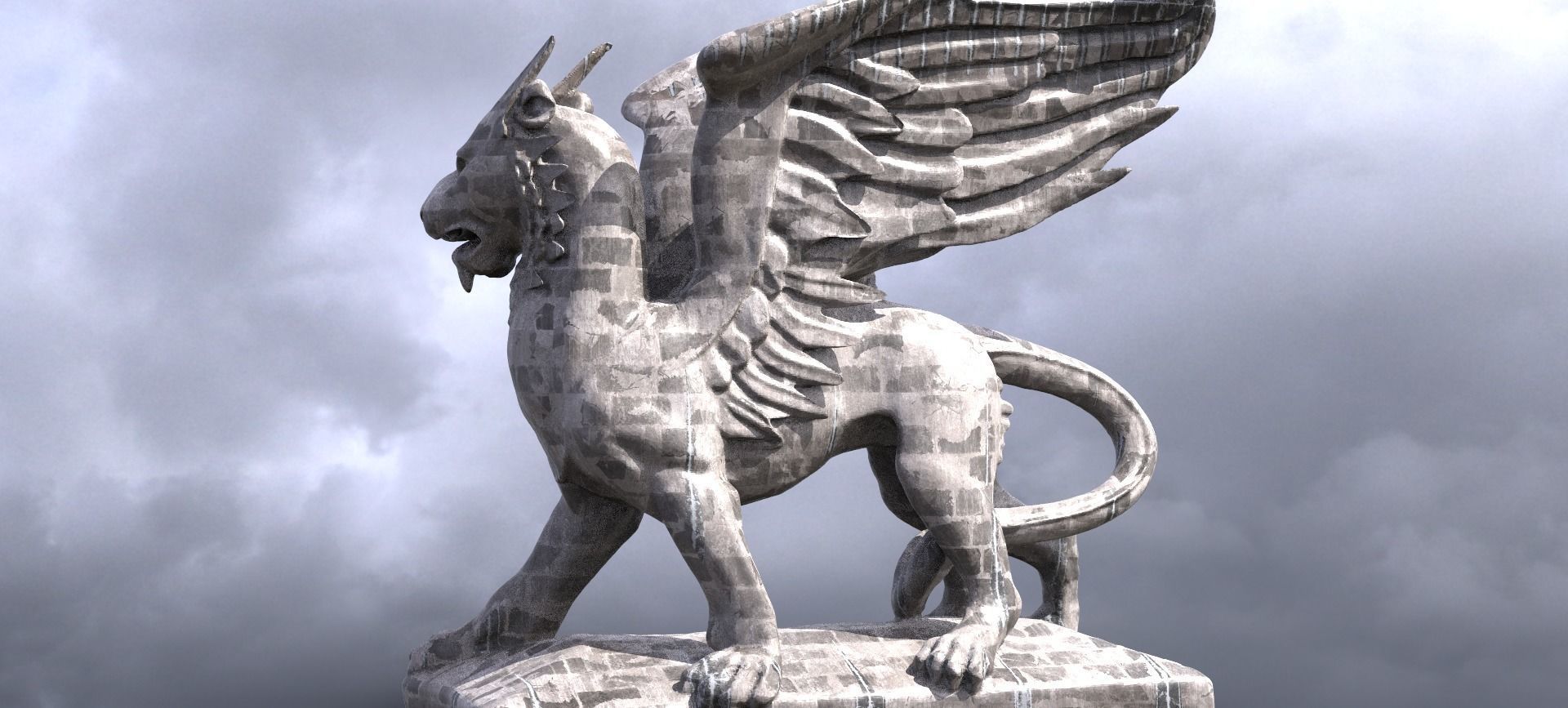 Flying Aslan Baroque Statue  3D model_1