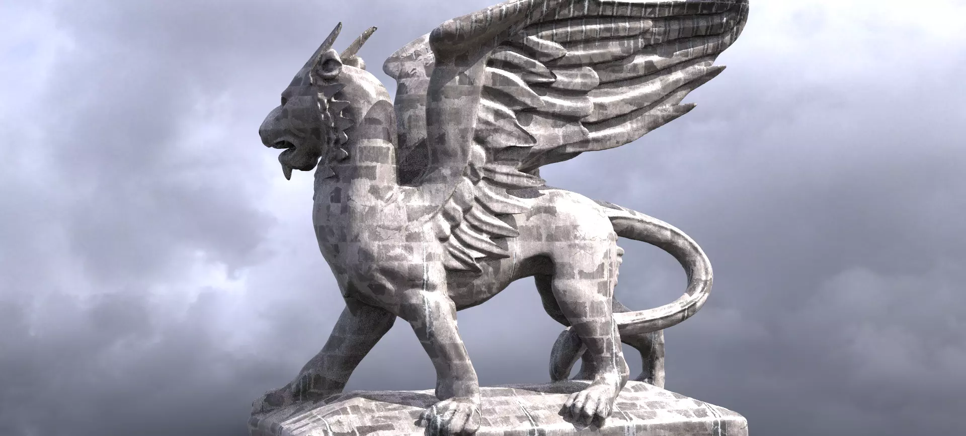 Flying Aslan Baroque Statue  3D model_0