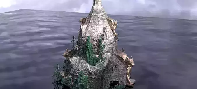 Medieval  Lion Tower Overgrown Turret Tower