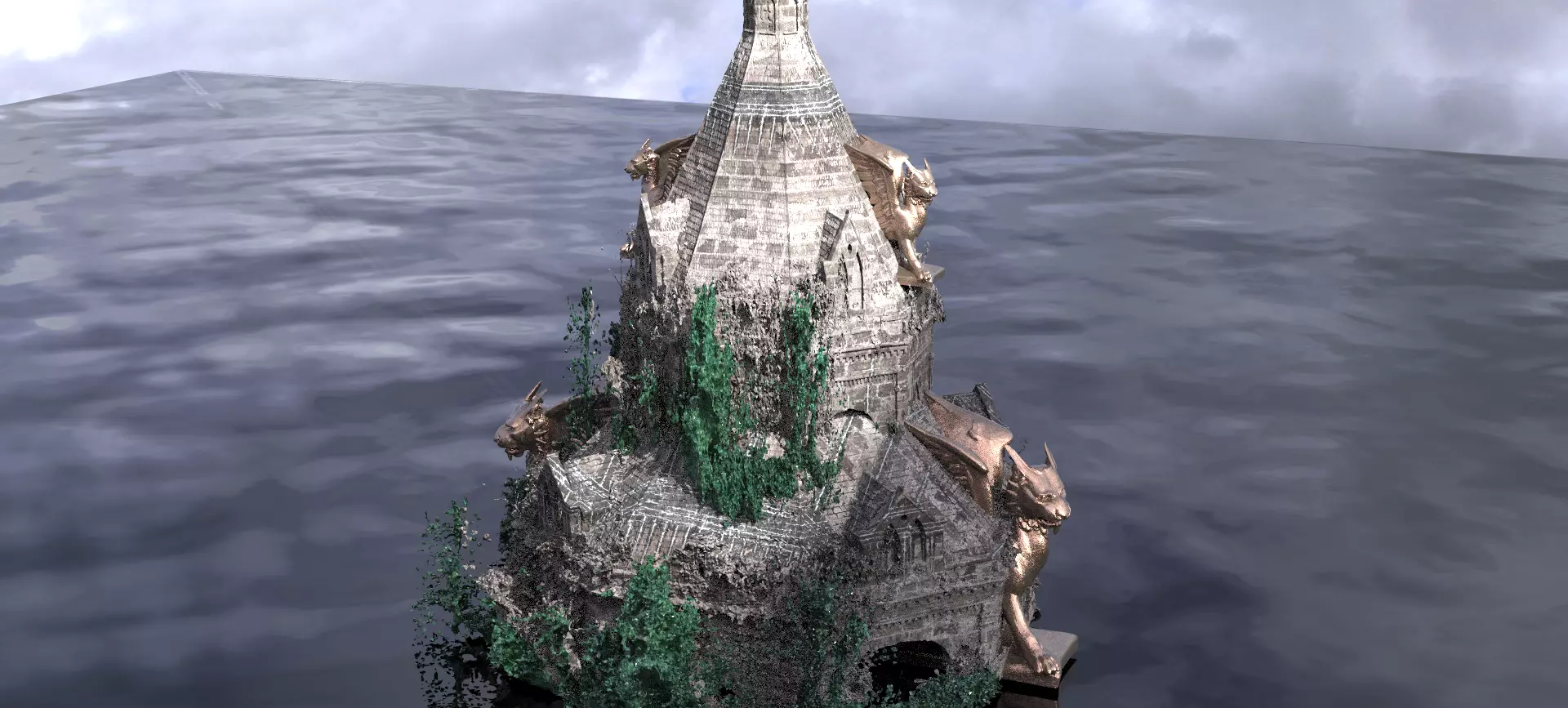 Medieval Lion Tower Overgrown Turret Tower 3D model